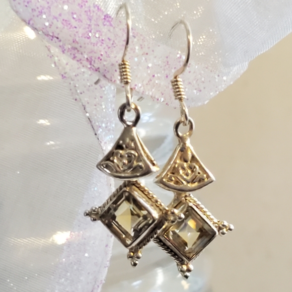 Sterling Silver Citrine Earrings Vintage - Picture 2 of 16